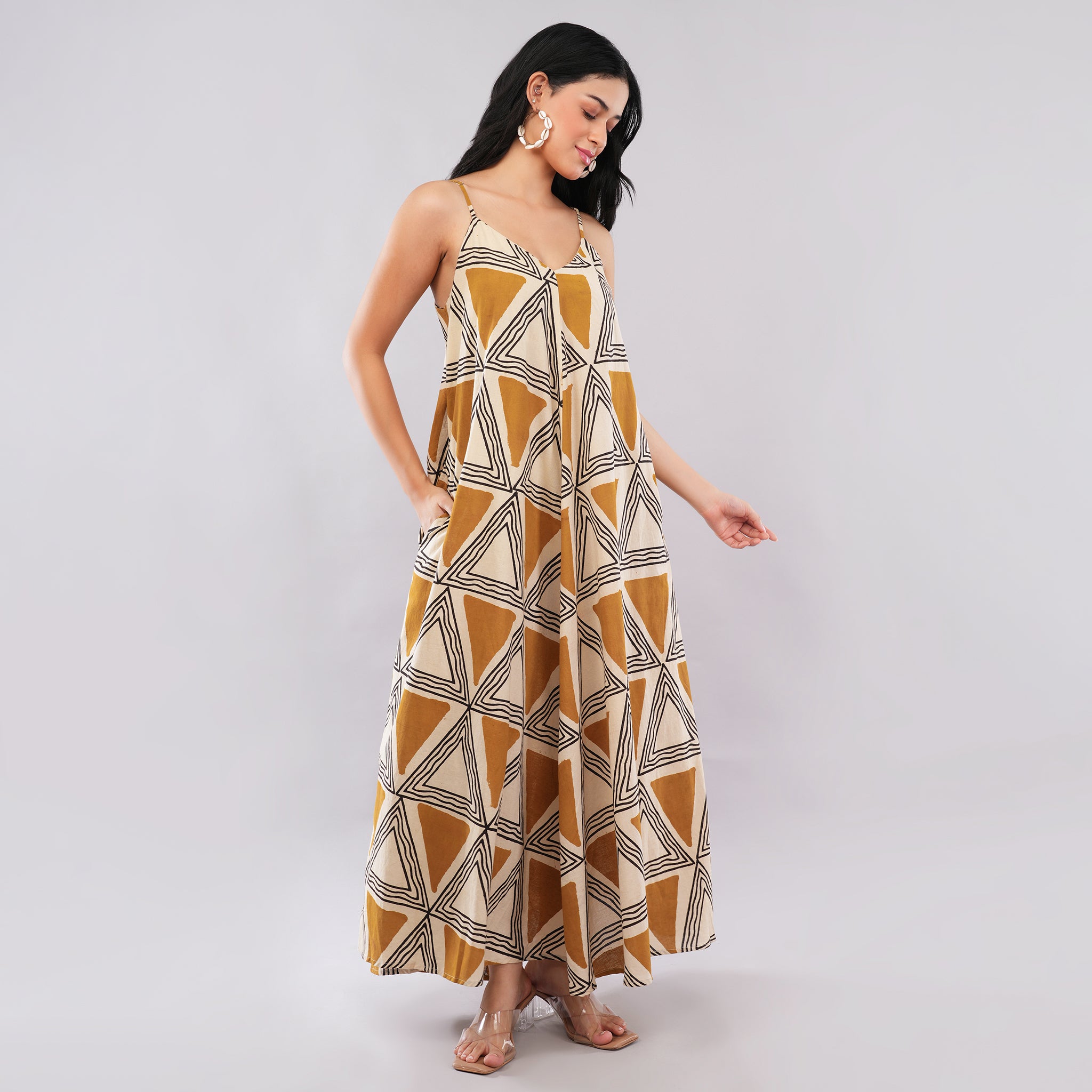 Mustard Triangle Handblock Maxi
