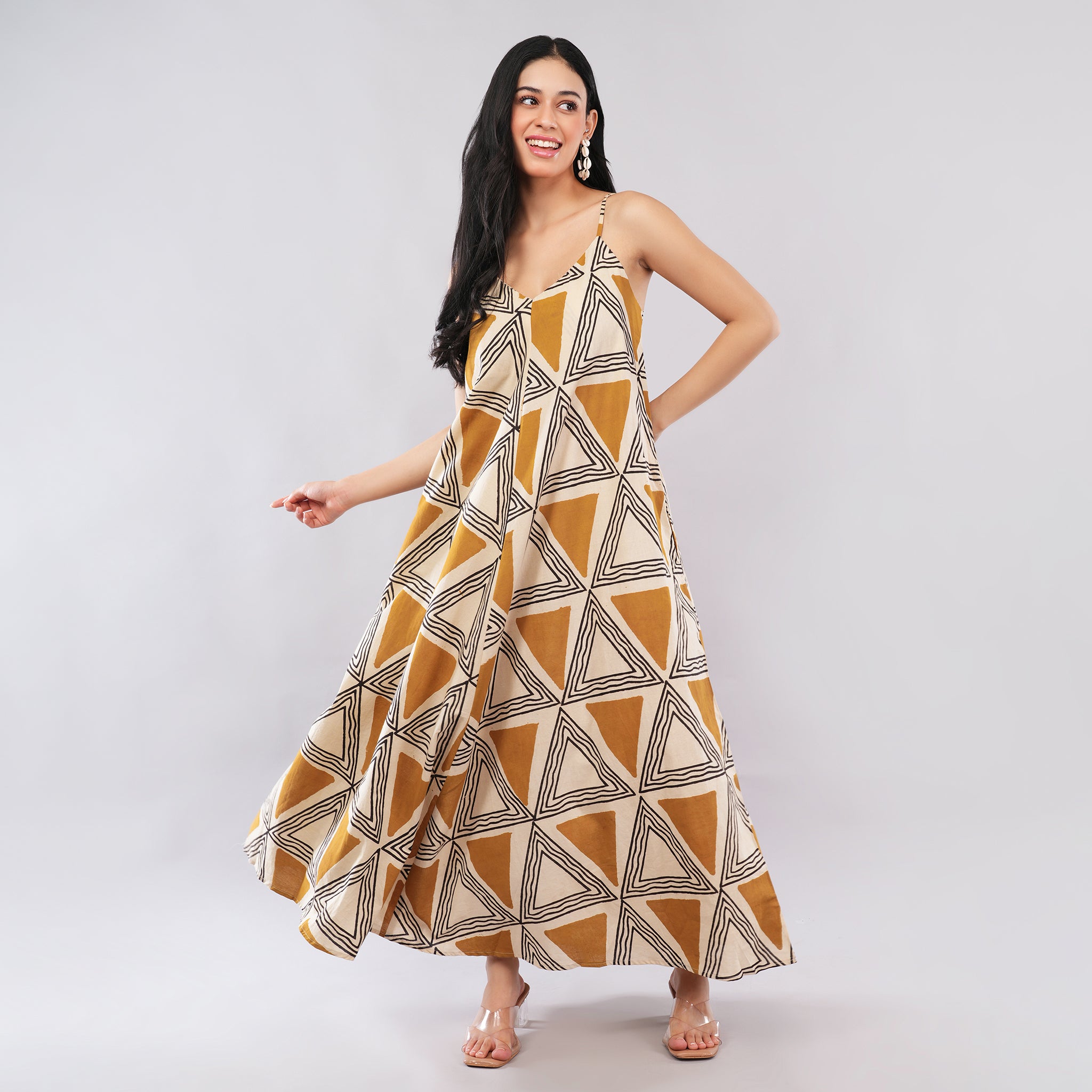 Mustard Triangle Handblock Maxi
