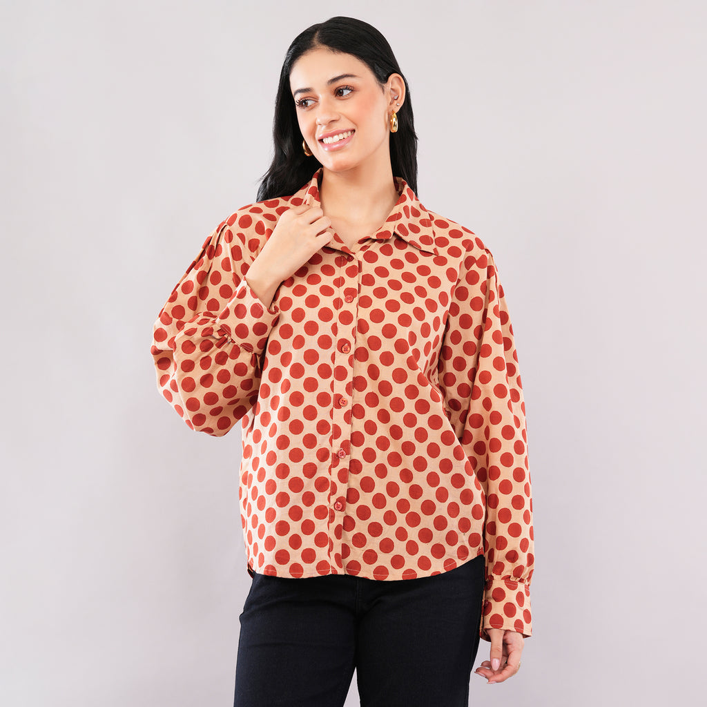 Rust Dot Block-Print Shirt
