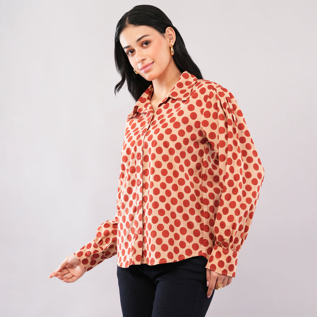 Rust Dot Block-Print Shirt