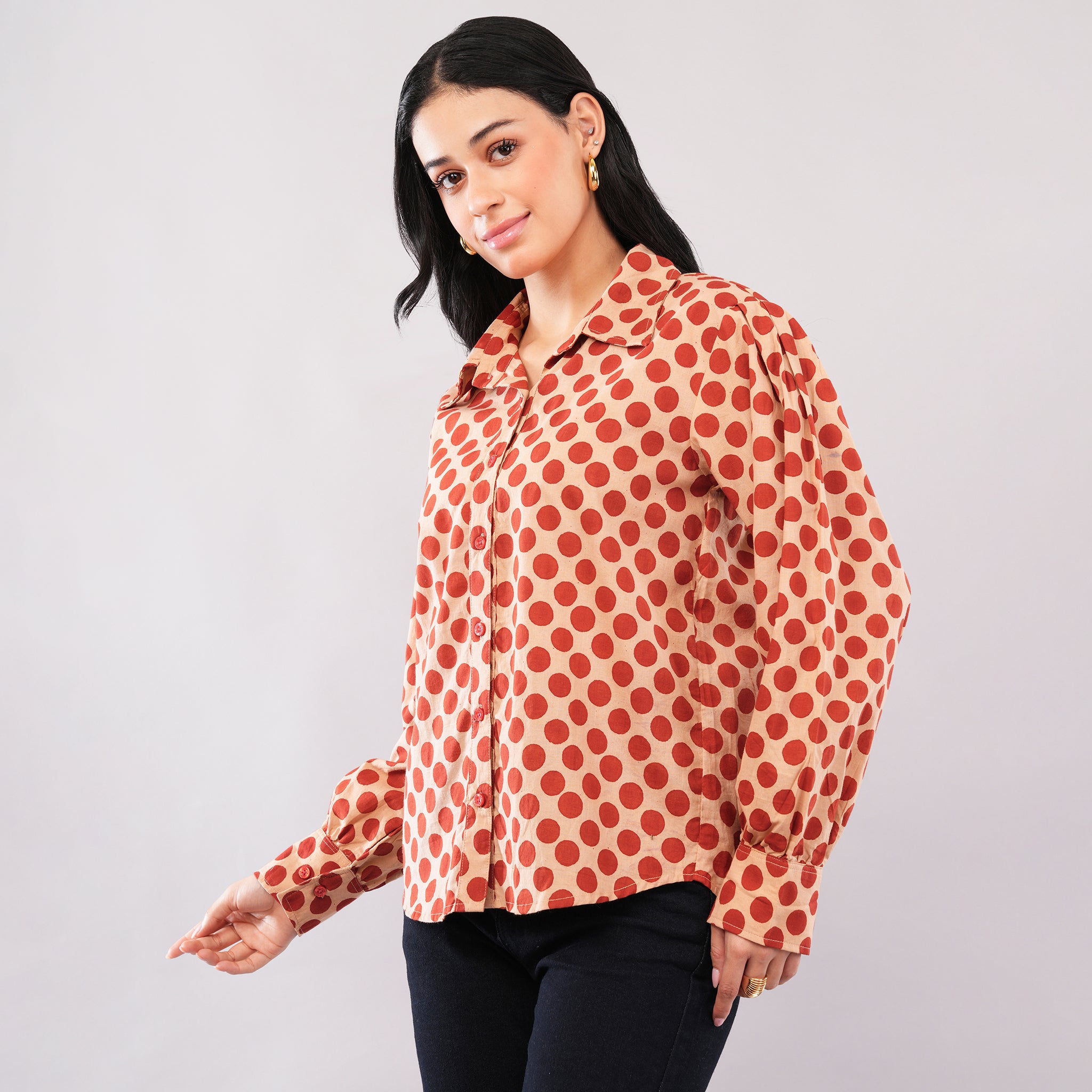 Rust Dot Block-Print Shirt