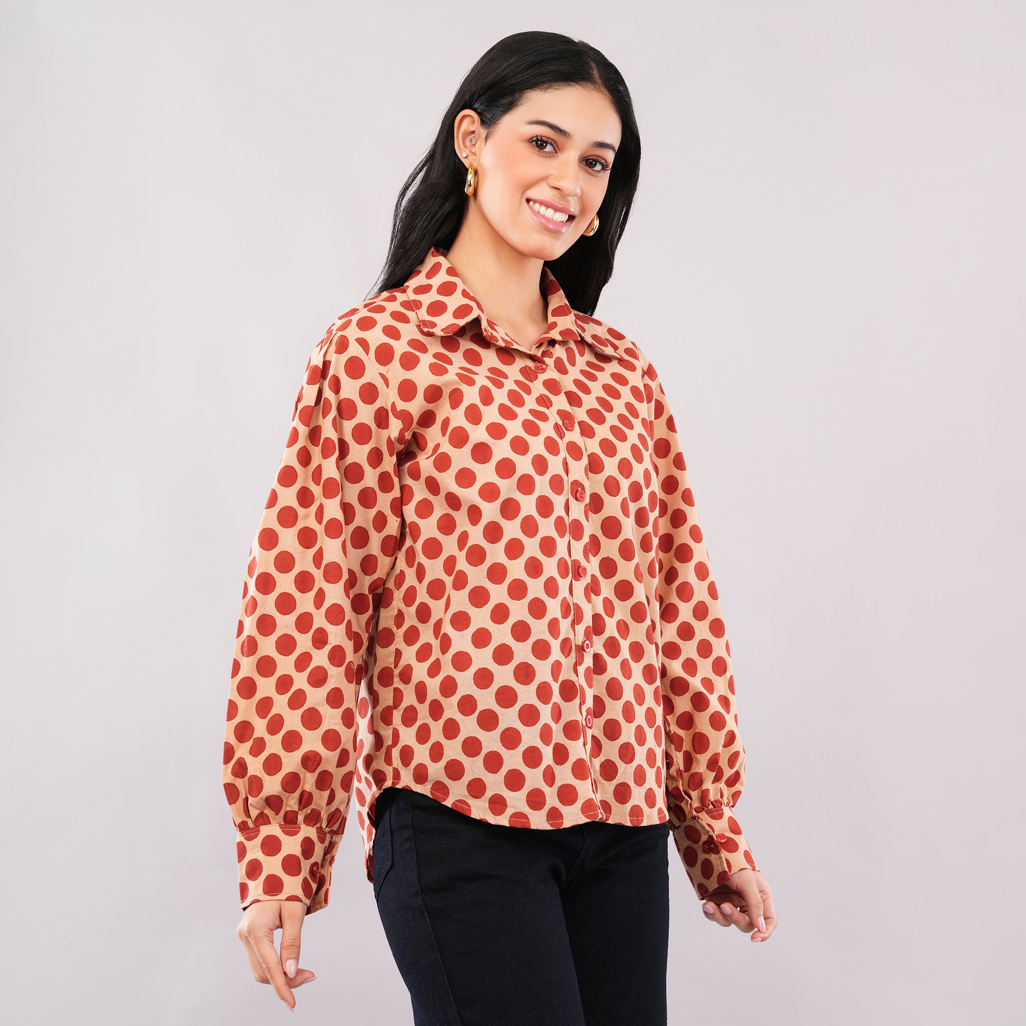 Rust Dot Block-Print Shirt