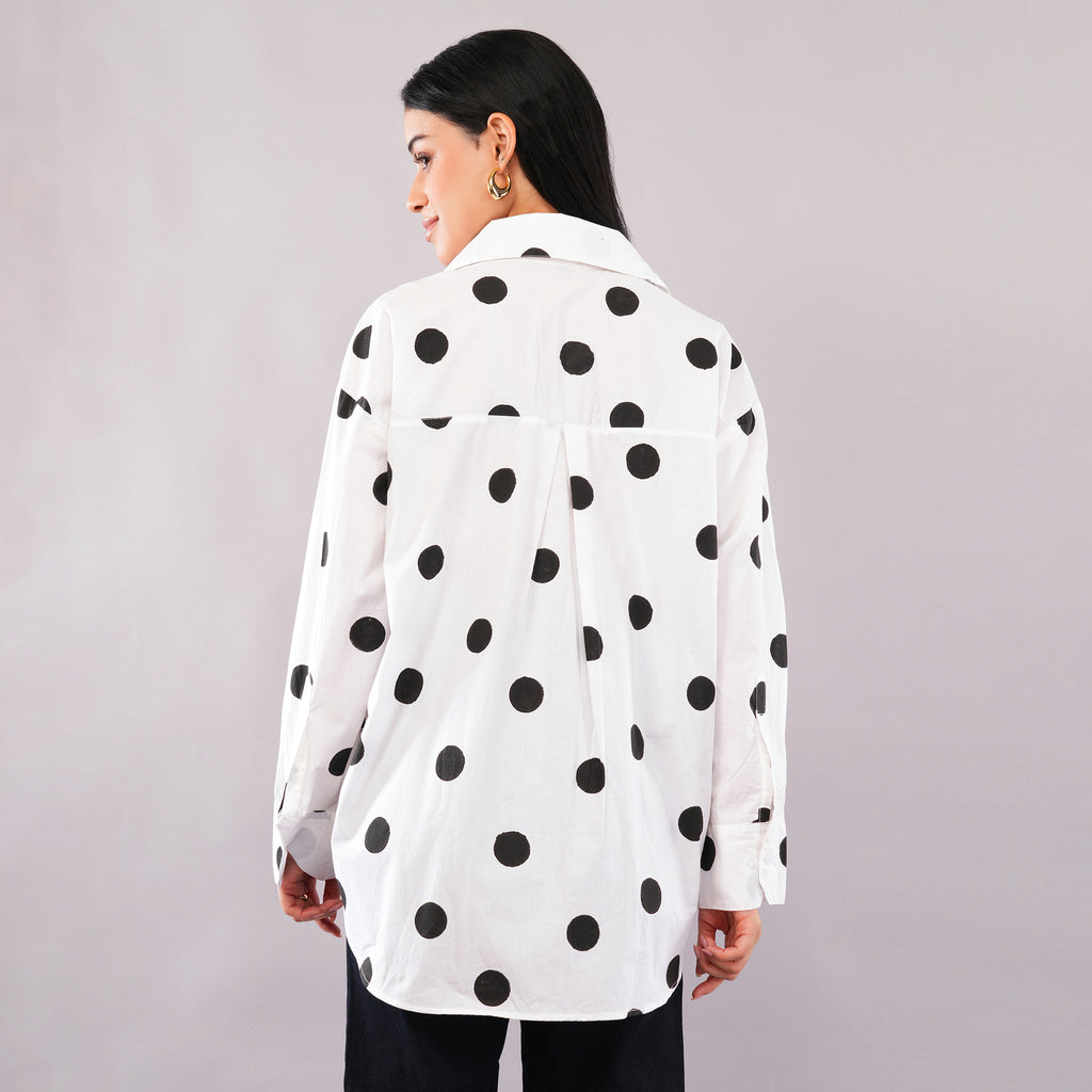 Black Dot Hand Block Print Cotton Shirt
