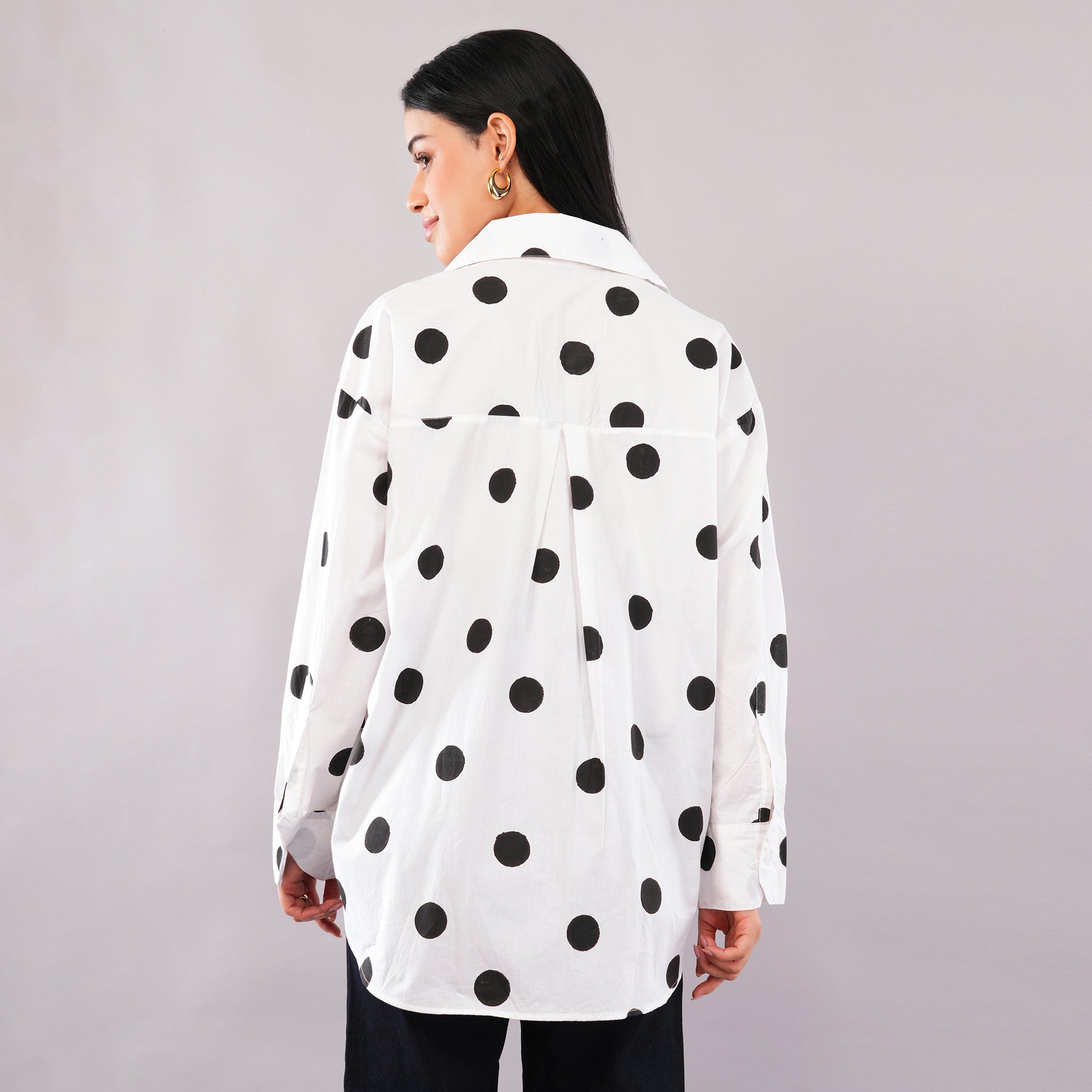 Black Dot Hand Block Print Cotton Shirt