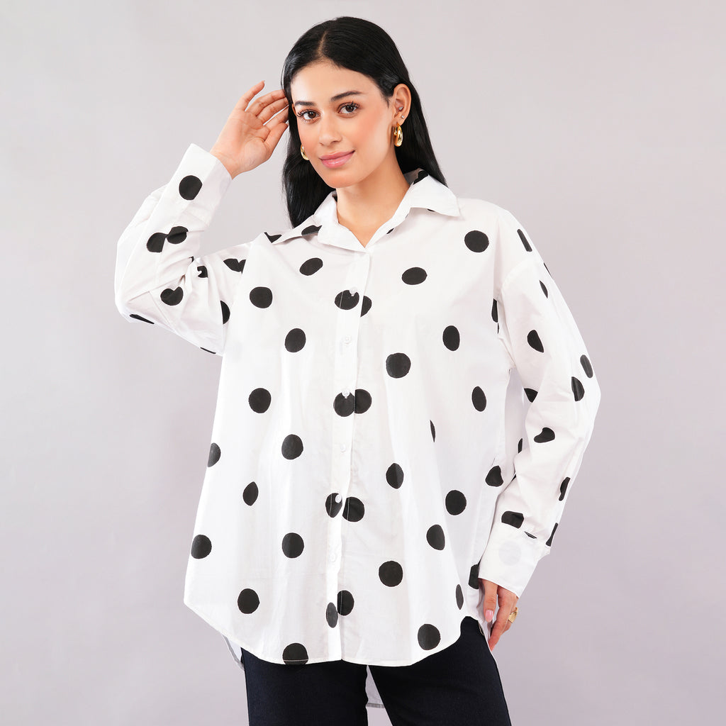 Black Dot Hand Block Print Cotton Shirt