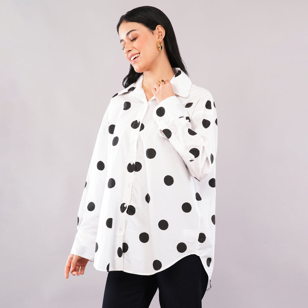 Black Dot Hand Block Print Cotton Shirt