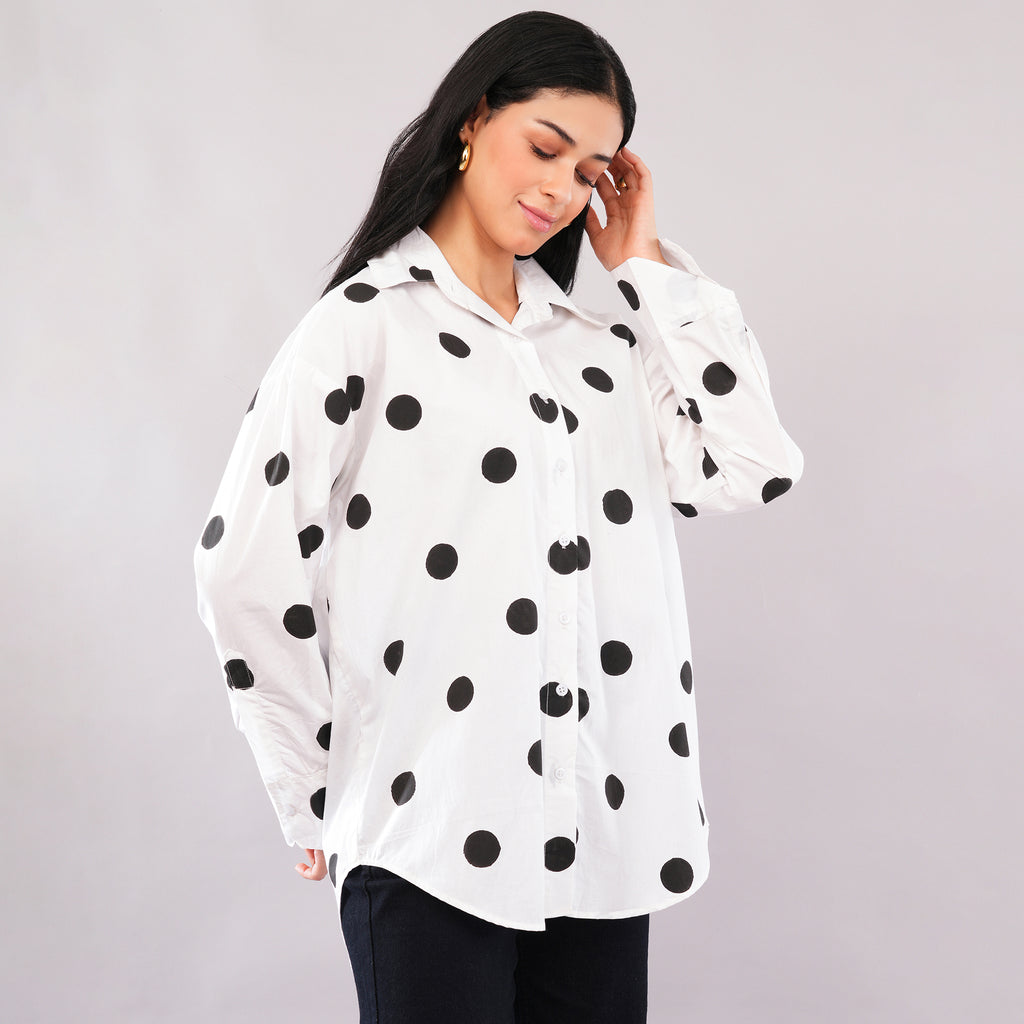 Black Dot Hand Block Print Cotton Shirt