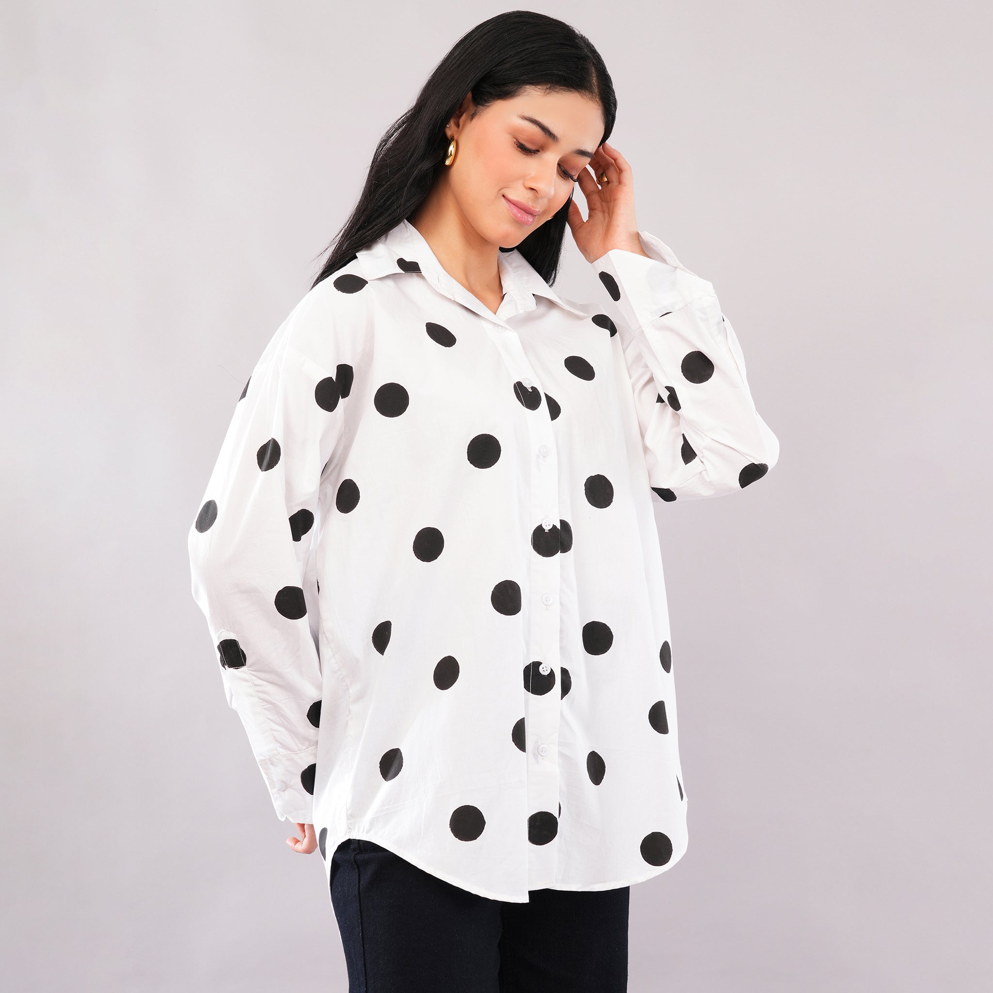 Black Dot Hand Block Print Cotton Shirt