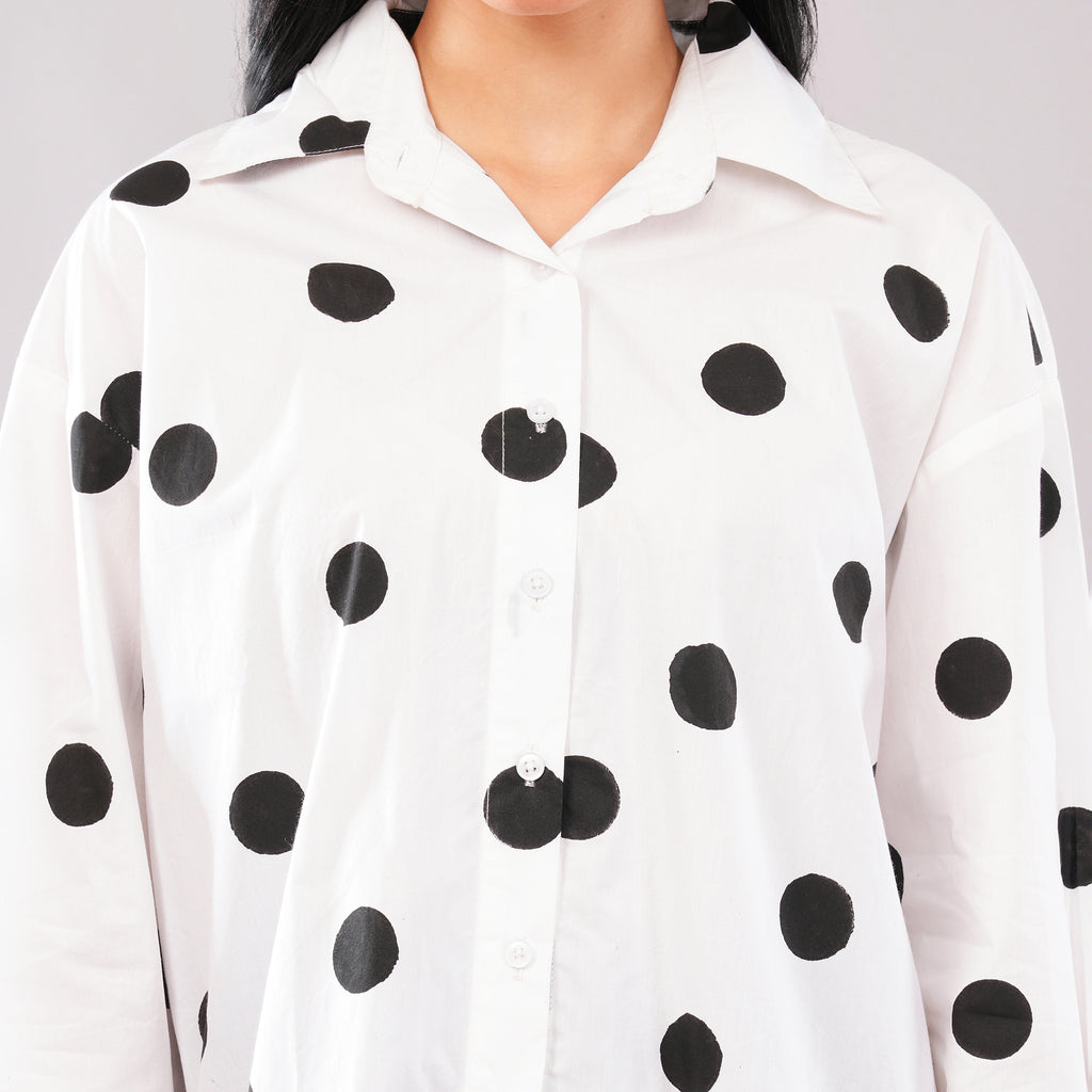 Black Dot Hand Block Print Cotton Shirt