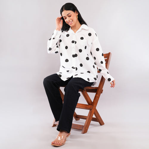 Black Dot Hand Block Print Cotton Shirt