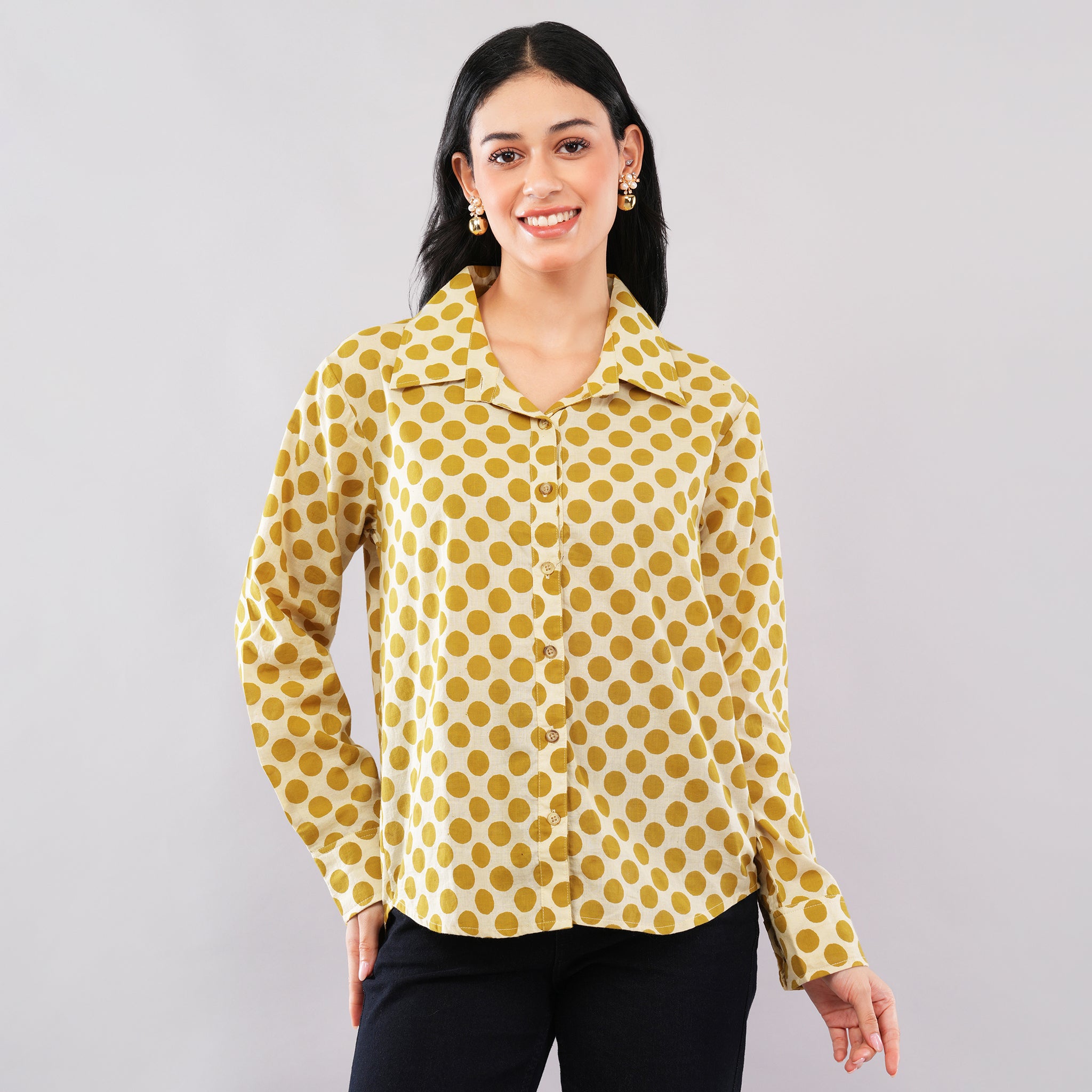 Ochre Dot Block-Print Shirt