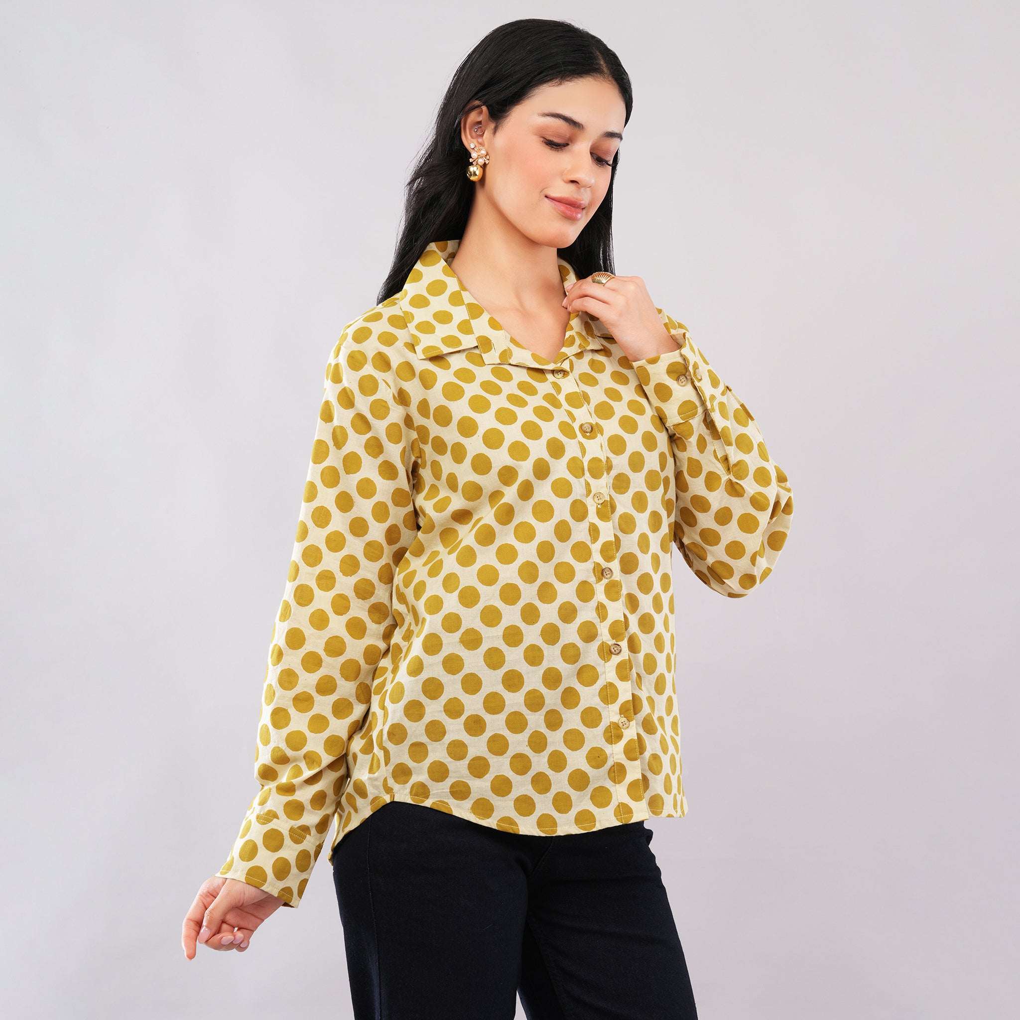 Ochre Dot Block-Print Shirt