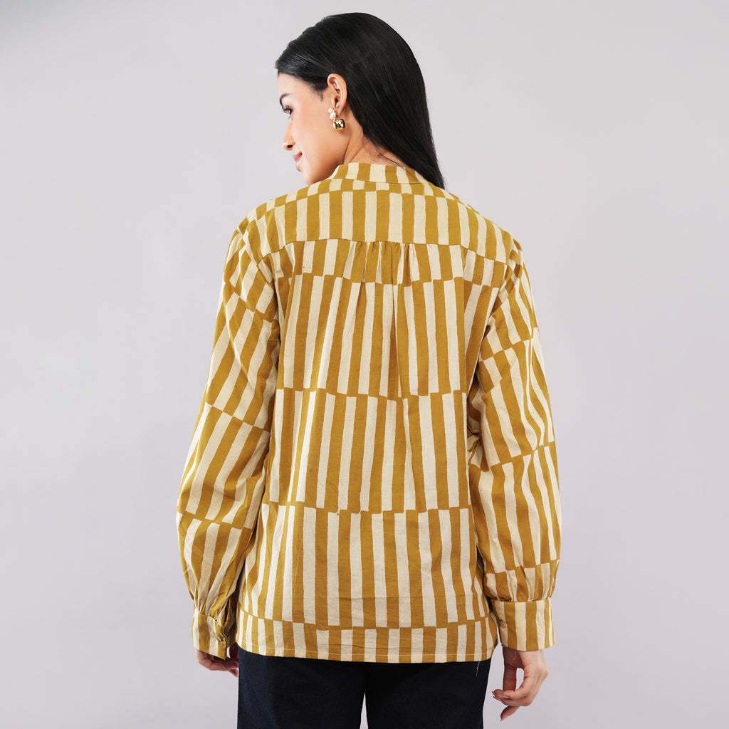 The Ochre Block-Striped Cotton Shirt