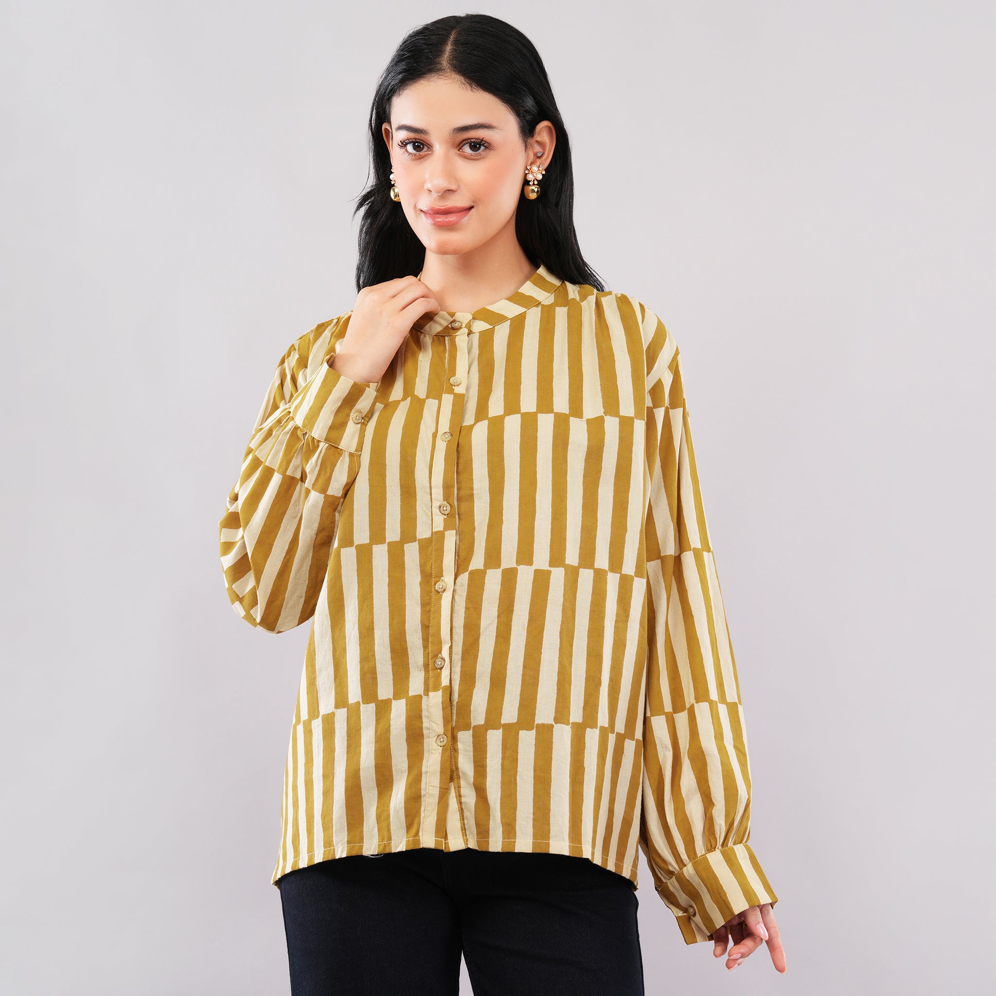 The Ochre Block-Striped Cotton Shirt