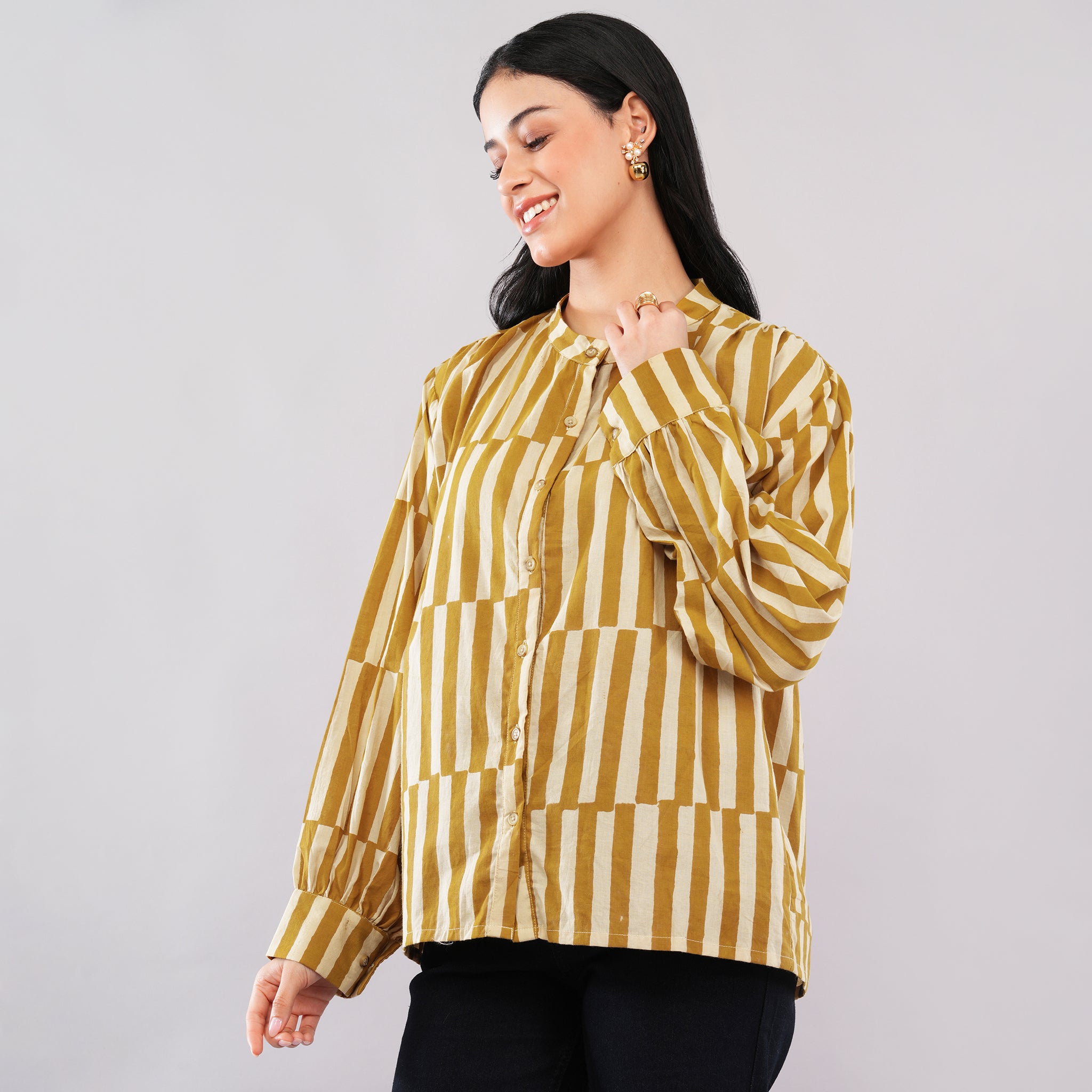The Ochre Block-Striped Cotton Shirt