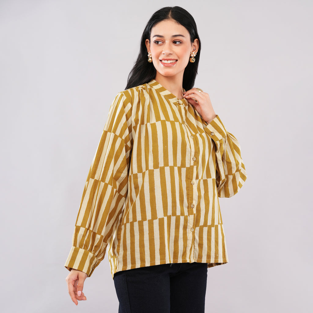 The Ochre Block-Striped Cotton Shirt