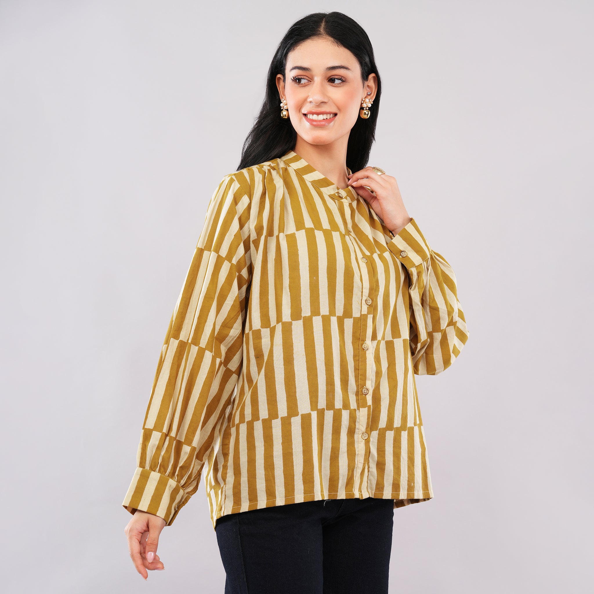 The Ochre Block-Striped Cotton Shirt