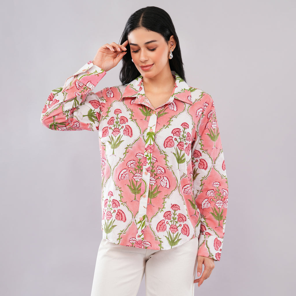 Rose Carnation Collared Shirt