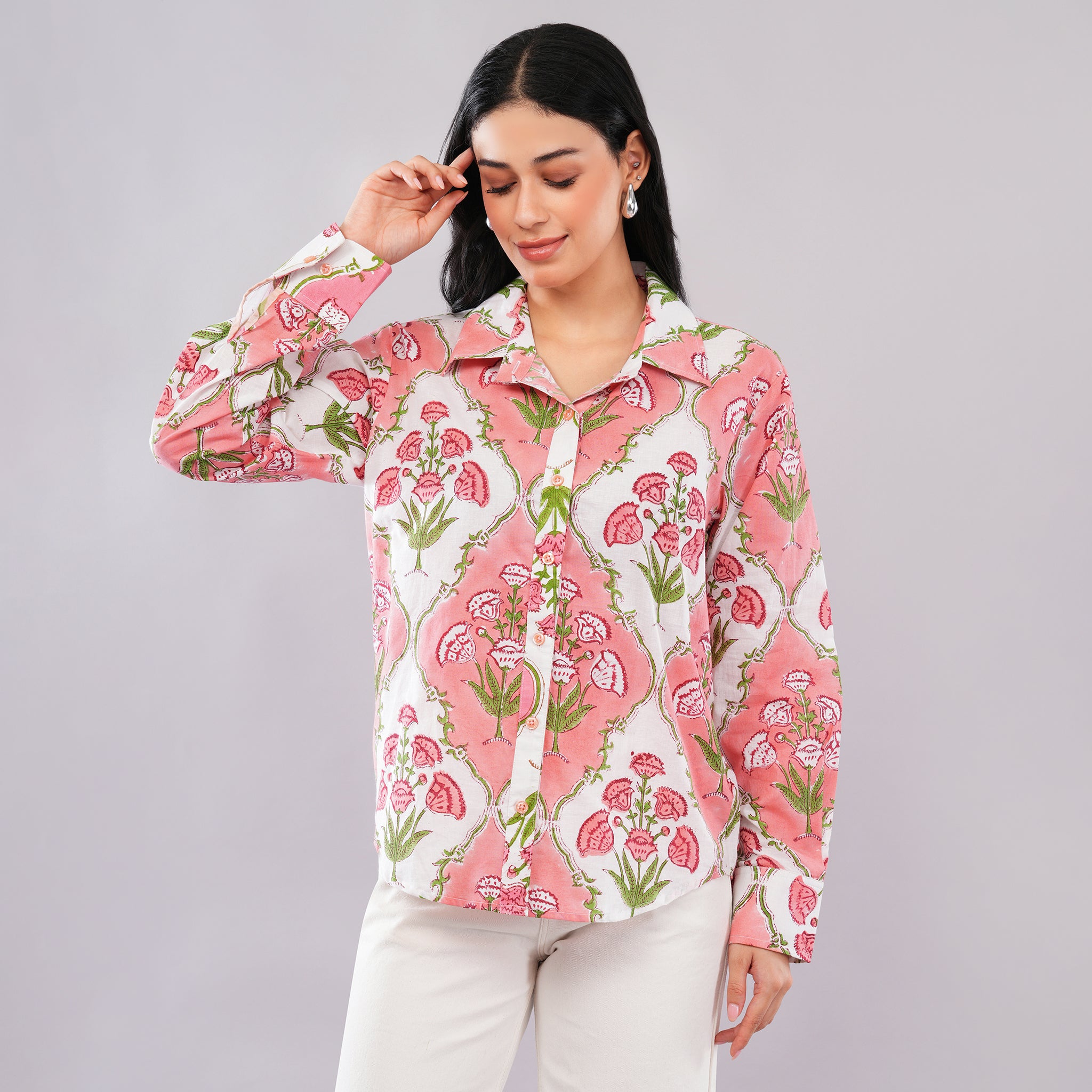 Rose Carnation Collared Shirt