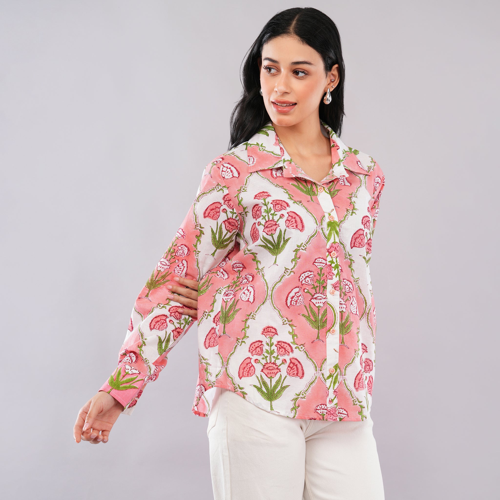 Rose Carnation Collared Shirt