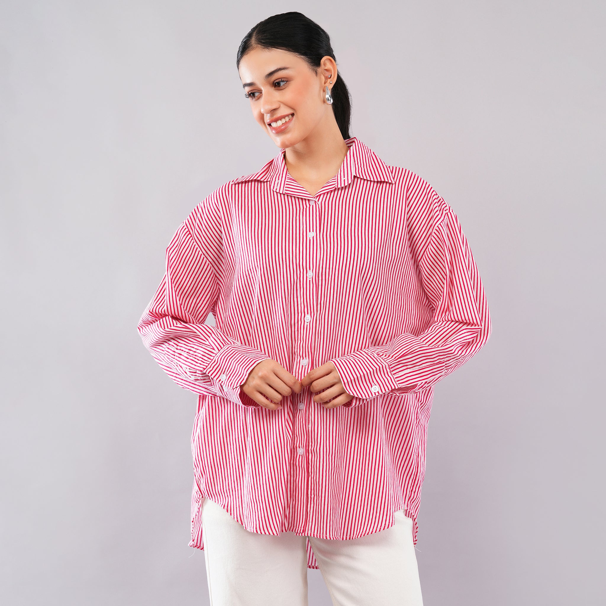 The Crimson Pinstripe Oversized Shirt