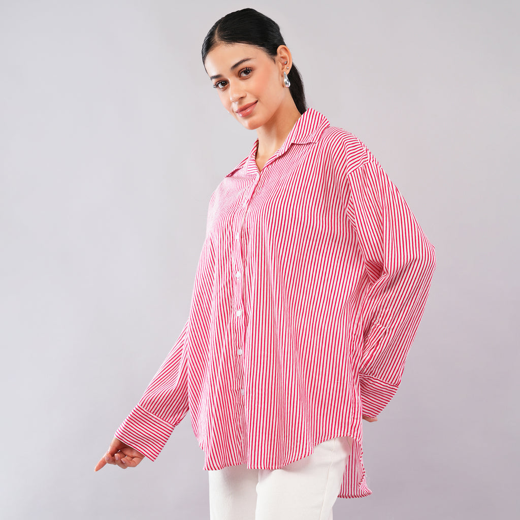 The Crimson Pinstripe Oversized Shirt
