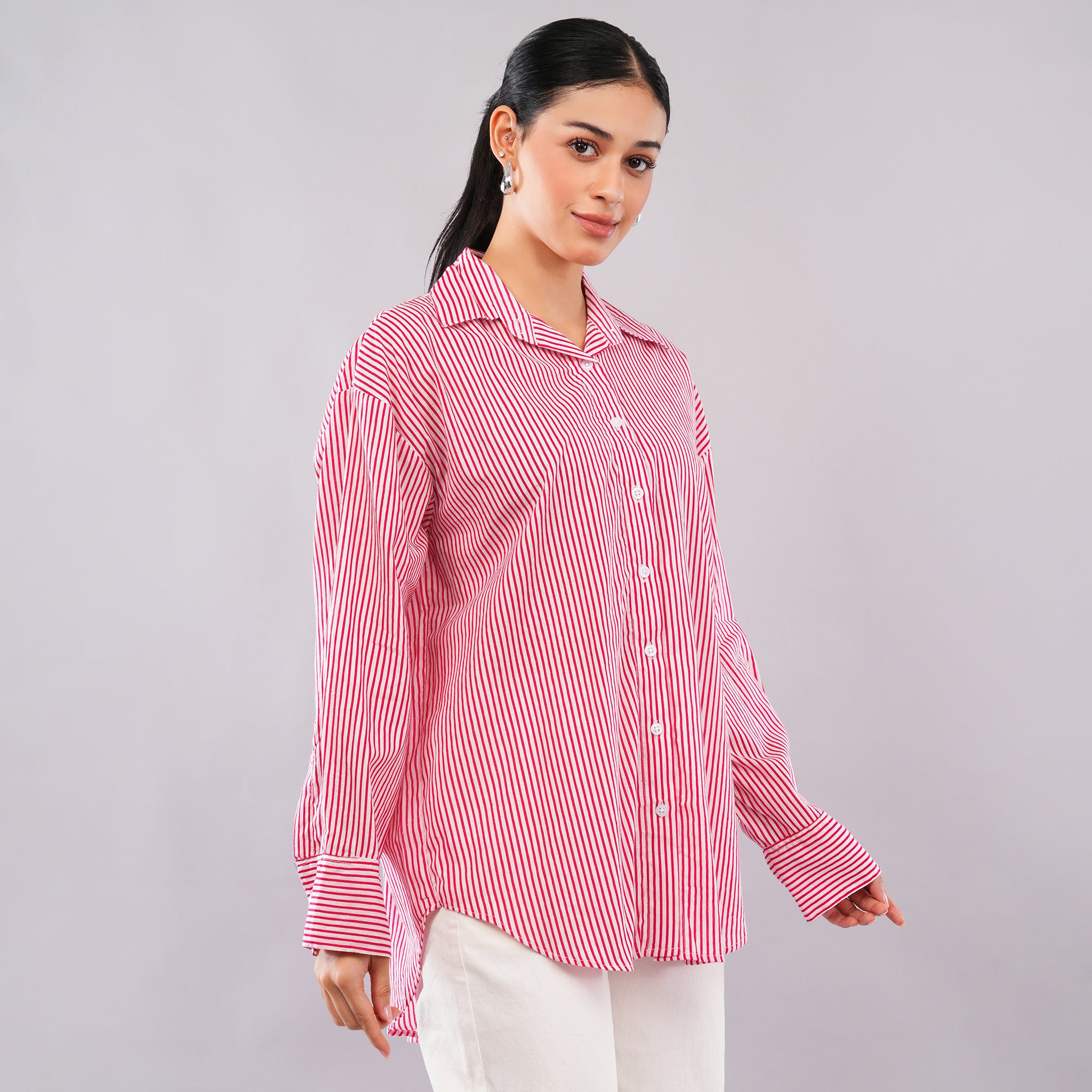 The Crimson Pinstripe Oversized Shirt