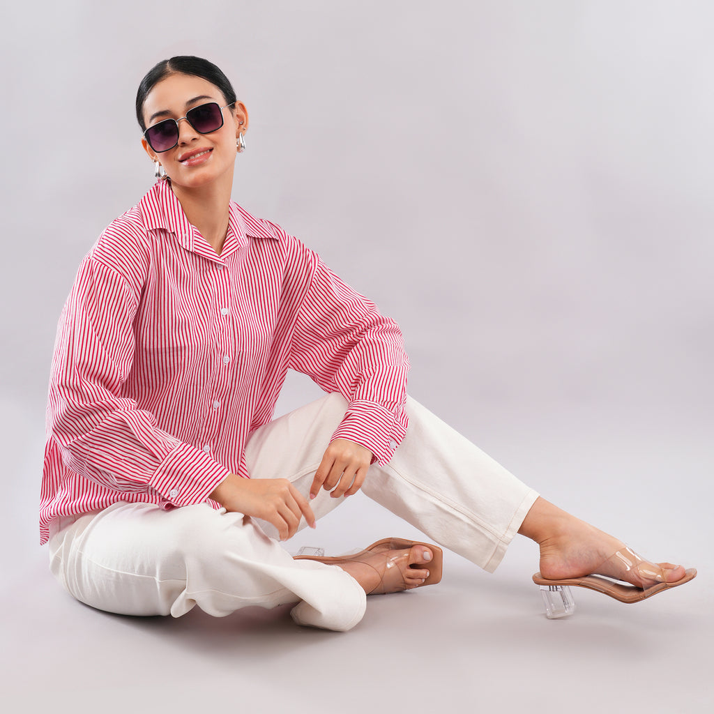 The Crimson Pinstripe Oversized Shirt